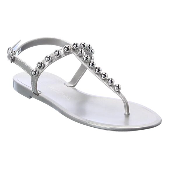 Stuart Weitzman Goldie Silver Stud Jelly T-strap Sandals Women’s Size 8 … - Picture 1 of 4
